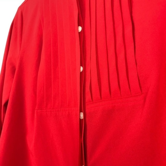 J Crew Red Pleated Long Sleeve Button Down Blouse - Picture 3 of 5